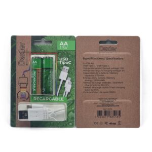 PILAS AA RECARGABLES con cable Tipo C. Blister de 2 uds.