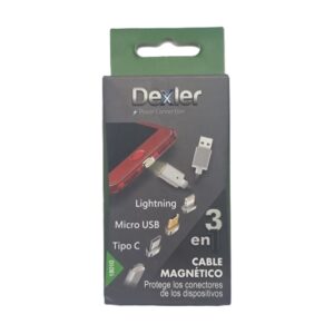 Cable USB a 3 clavijas imantadas Microusb/Tipo C/Lightning (2A)/1m.