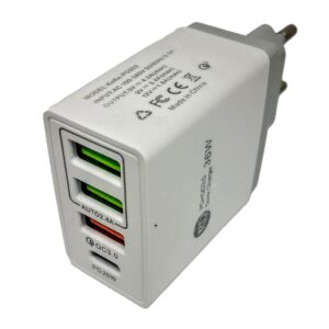 Cargador de pared QUICK CHARGE 30W con 3 USB + Tipo C