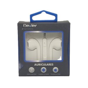 Auriculares con micrófono, botón de volumen y conector minijack. 1m.