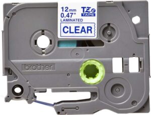 Brother TZe133 Cinta Laminada Original de Etiquetas - Texto azul sobre fondo transparente - Ancho 12mm x 8 metros