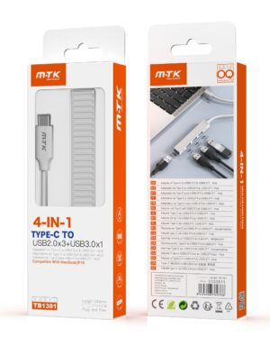 HUB 4 in 1 Tipo C a 3 USB2.0 + 1 USB 3.0 blanco