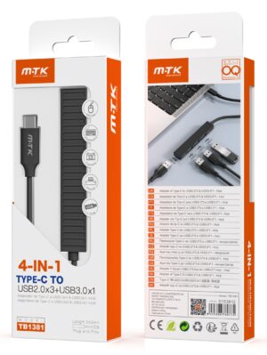 HUB 4 in 1 Tipo C a 3 USB2.0 + 1 USB 3.0 negro