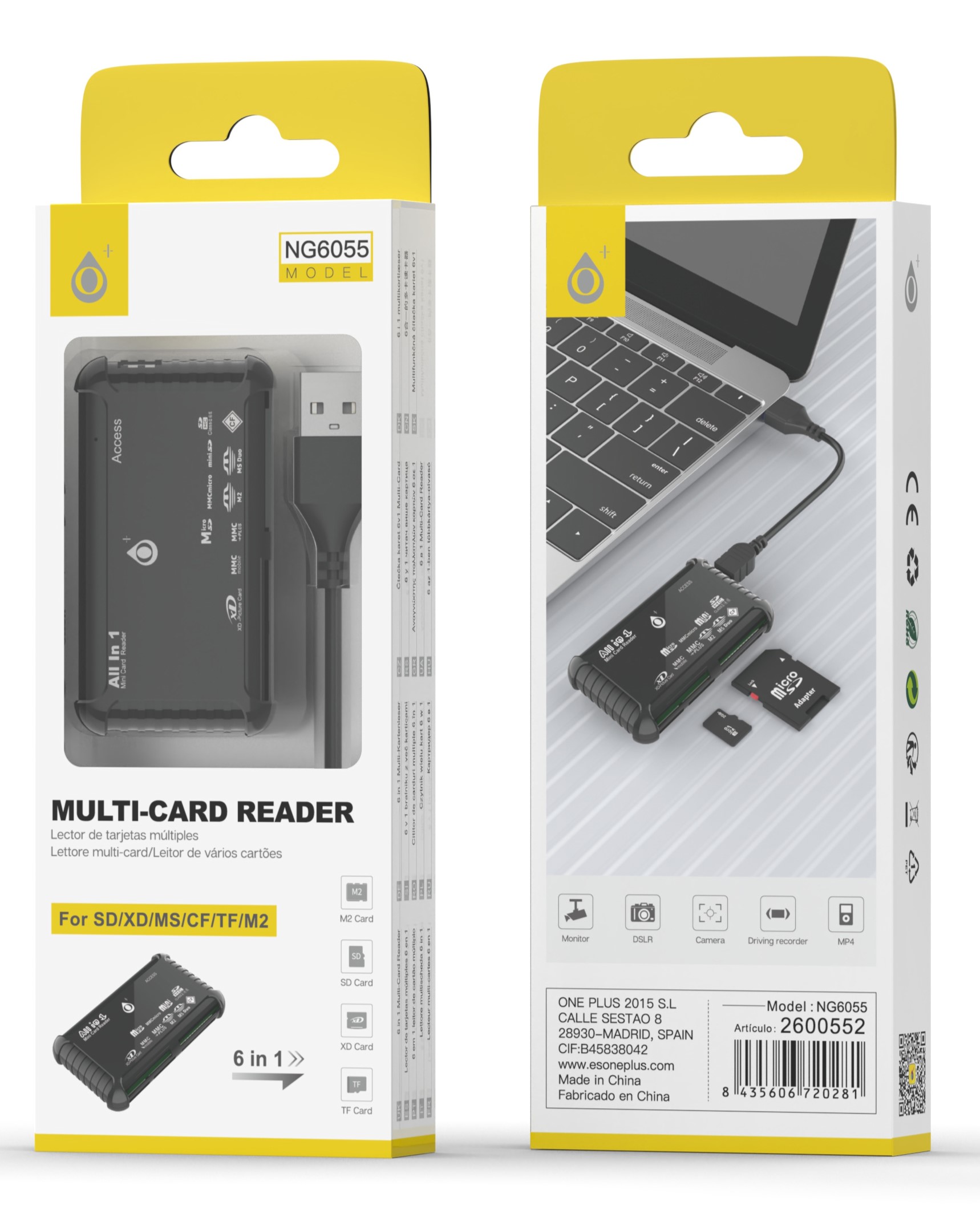 Multi Lector de tarjetas 6 in 1: SD/XD/MS/CF/TF/M2