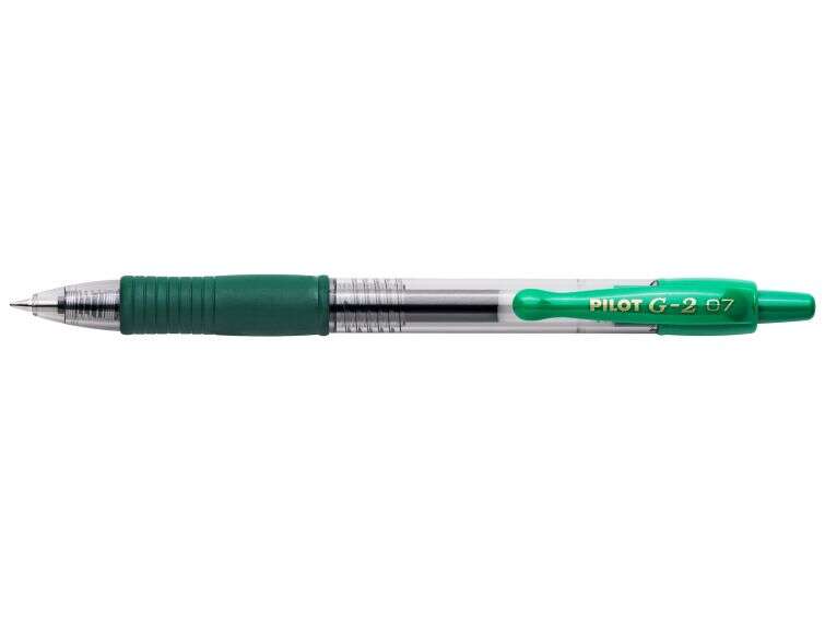 Pilot Boligrafo de Gel G2 Rollerball Retractil - Recargable - Punta de Bola Redonda 0.7mm - Trazo 0.32mm - Grip Ergonomico - Color Verde