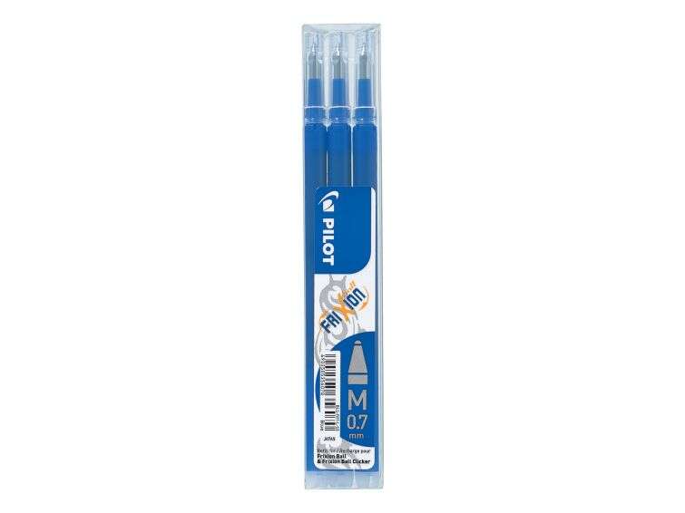 Pilot Pack de 3 Recambios para Frixion Ball / Frixion Clicker - Tinta Gel Borrable - Punta de Bola 0.7mm - Trazo 0.4mm - Color Azul