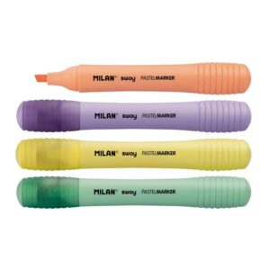 Milan Sway Expositor de 7 Packs de 4 Marcadores Pastel - Punta Biselada 2 - 4mm - Ideal para Subrayar - Colores Pastel