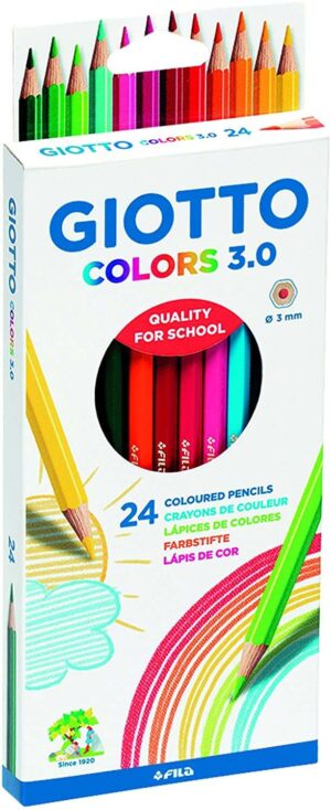 Giotto Colors 3.0 Pack de 24 Lapices Hexagonales de Colores - Mina 3 mm - Madera - Colores Surtidos