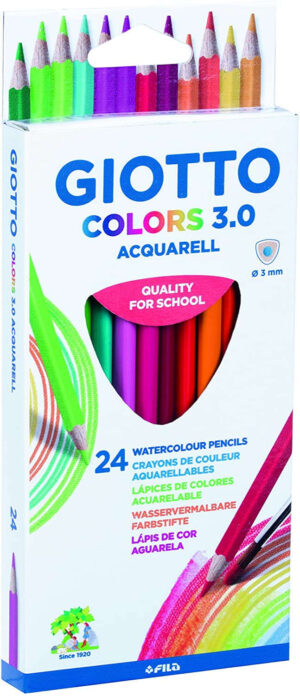 Giotto Colors Acquarell 3.0 Pack de 24 Lapices Triangulares de Colores Acuarelables - Mina 3 mm - Madera - Colores Surtidos