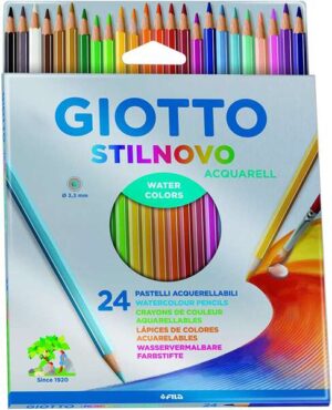 Giotto Stilnovo Acquarell Pack de 24 Lapices de Colores Acuarelables Hexagonales - Mina 3.3 mm - Madera - Colores Surtidos