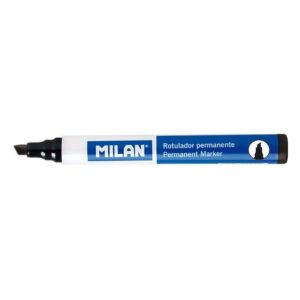 Milan Rotulador Permanente Punta Biselada - Punta 1 - 4mm - Tinta a Base de Alcohol - Color Negro