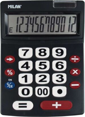 Milan Calculadora 12 Digitos Extra Grande - Teclas Grandes - Tecla Rectificacion Entrada de Datos - Apagado Automatico - Color Negro
