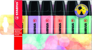 Stabilo Boss 70 Pastel Pack de 6 Rotuladores Marcadores Fluorescentes - Trazo entre 2 y 5mm - Recargable - Tinta con Base de Agua