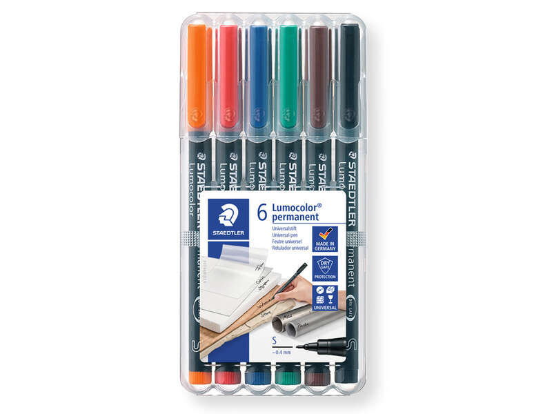 Staedtler Lumocolor 317 Pack de 6 Rotuladores Permanentes - Punta Media Redonda - Trazo 1mm Aprox - Capuchon con Clip - Secado Rapido - Colores Surtidos