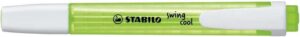 Stabilo Swing Cool Marcador Fluorescente - Cuerpo Plano - Punta Biselada - Trazo entre 1 y 4mm - Tinta con Base de Agua - Antisecado - Color Verde