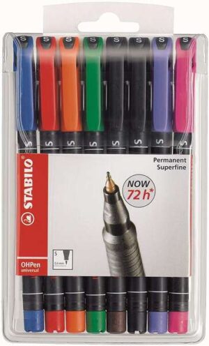 Stabilo OHPen Pack de 8 Rotuladores Permanentes - Punta Superfina - Trazo de 0.4mm - Agarre Antideslizante - Tapon Ventilado - Colores Surtidos