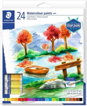 Staedtler Pack de 24 Tubos de Acuarela 12ml - Colores Brillantes - Usar en Papel Acuarela o Cartulina - Colores Surtidos