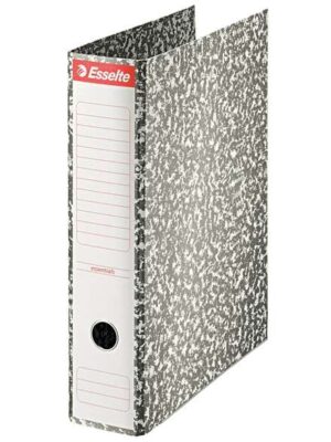 Esselte Archivador de Palanca Formato Folio - Lomo 75mm - Ollao y Cantoneras Metalicas - Capacidad para 500 Hojas - Forrado de Papel jaspeado - Color Gris Jaspeado