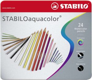 Stabilo Aquacolor Pack de 24 Lapices de Colores - Mina de 2.8mm - Acuarelable - Colores Surtidos