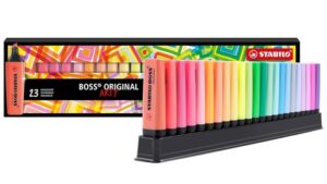 Stabilo Boss Arty Line Pack de 23 Marcadores Fluorescentes - Trazo entre 2 y 5mm - Recargable - Tinta con Base de Agua - Colores Surtidos