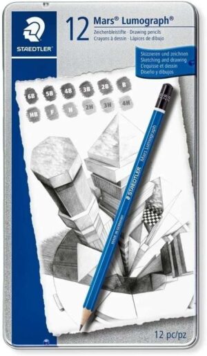 Staedtler Mars Lumograph 100 Pack de 12 Lapices de Grafito - Resistencia a la Rotura - Graduaciones Surtidas