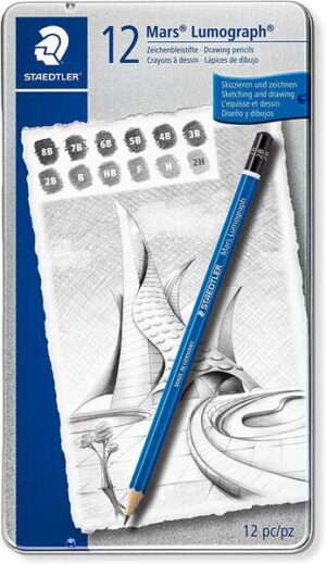 Staedtler Mars Lumograph 100 Pack de 12 Lapices de Grafito - Resistencia a la Rotura - Graduaciones Surtidas