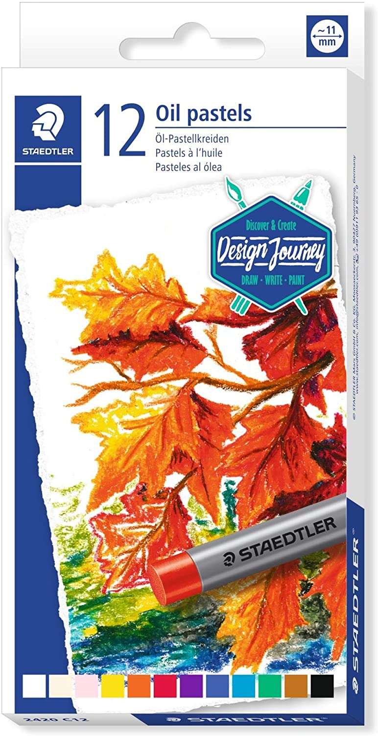 Staedtler Pasteles al Oleo 2420 Pack de 12 Ceras Blandas - Resistencia a la Rotura - Extremadamente Brillantes - Colores Surtidos