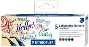 Staedtler 3002 Pack de 5 Rotuladores de Doble Punta para Caligrafia - Tinta Base de Agua - Colores Surtidos