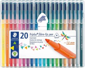 Staedtler Triplus Color 323 Pack de 20 Rotuladores de Punta Fina - Trazo 1mm Aprox - Tinta Base de Agua - Colores Surtidos