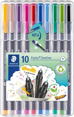 Staedtler Triplus Fineliner 334 Pack de 10 Rotuladores de Punta Fina - Trazo 0.3 mm Aprox - Tinta Base de Agua - Colores Surtidos