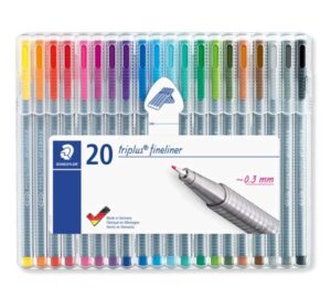 Staedtler Triplus Fineliner 334 Pack de 20 Rotuladores de Punta Fina - Trazo 0.3 mm Aprox - Tinta Base de Agua - Colores Surtidos