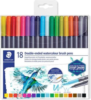 Staedtler 3001 Pack de 18 Rotuladores Acuarelables de Doble Punta - Colores Surtidos