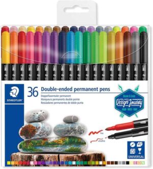 Staedtler 3187 Pack de 36 Rotuladores Permanentes de Doble Punta - Resistente al Agua - Secado Rapido - Colores Surtidos