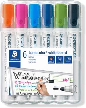 Staedtler Lumocolor 351 Pack de 6 Marcadores para Pizarra Blanca - Secado Rapido - Colores Surtidos