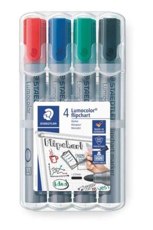 Staedtler Lumocolor Flipchart 356 Pack de 4 Marcadores Permanentes - Tinta Base de Agua - Colores Surtidos