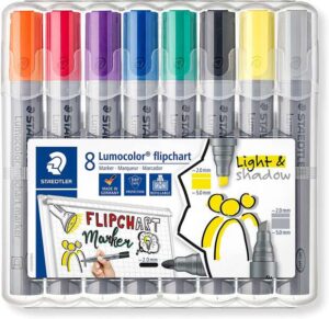 Staedtler Lumocolor Flipchart 356 Pack de 8 Marcadores Permanentes - Tinta Base de Agua - Colores Surtidos