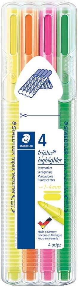 Staedtler Triplus Textsurfer 362 Pack de 4 Marcadores Fluorescentes - Trazo 1 - 4mm Aprox - Tina Base de Agua - Colores Surtidos
