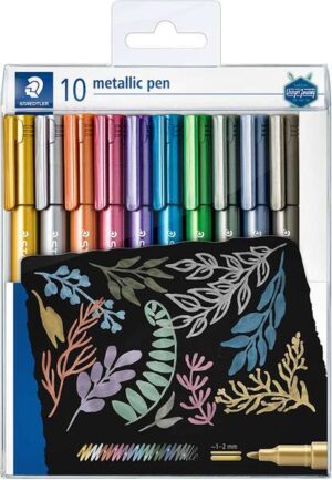 Staedtler Metallic Pen Pack de 10 Rotuladores de Punta Fina - Tinta Base de Agua - Trazo 1 - 2mm Aprox - Colores Surtidos