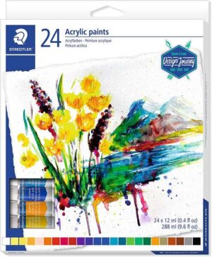 Staedtler 8500 Pack de 24 Tubos de Pintura Acrilica - Facil de Mezclar - Para Amplia Variedad de Superficies - Colores Surtidos