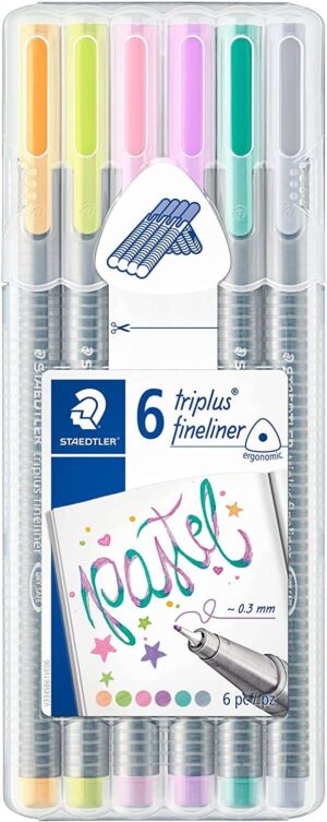 Staedtler Triplus Fineliner 334 Pack de 6 Rotuladores de Punta Fina - Trazo 0.3mm Aprox - Tinta Base de Agua - Colores Surtidos