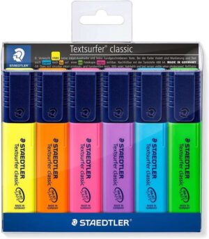 Staedtler Textsurfer Classic 364 Pack de 6 Marcadores Fluorescentes - Secado Rapido - Trazo 1 - 5mm Aprox - Colores Surtidos