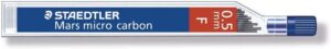 Staedtler Mars Micro Carbon 250 Tubo de 12 Minas de Grafito - Dureza F - Trazo 0.5mm - Alta Resistencia