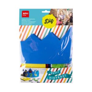 Apli Kids Corona de Cumpleaños de Goma EVA - Incluye Numeros Adhesivos del 0 al 9 y 24 Formas de Goma EVA Adhesiva con Purpurina - Ajustable y Reversible - Color Azul
