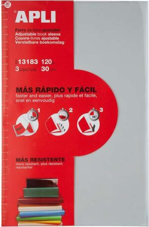Apli Pack de 3 Forros de Libros con Solapa Ajustable 290 mm - PVC - Forra en 3 Pasos