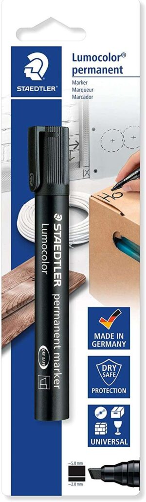 Staedtler Lumocolor 350 Pack de 1 Rotulador Permanente con Punta Biselada - Punta 2-5mm - Tinta Antisecado - Recargable - Color Negro