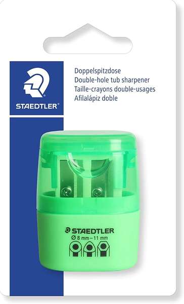 Staedtler Sacapuntas Doble Uso con Deposito - 2 Agujeros - De 8.2mm hasta 10.2mm - Color Verde Neon