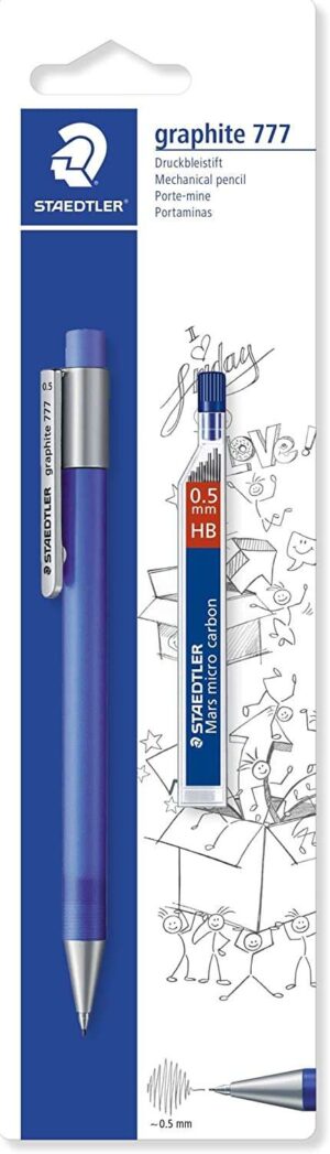 Staedtler Graphite 777 1 Portaminas 0.5mm + 1 Tubo de Minas HB - Cuerpo Engomado - Guia de Mina Antirrotura - Colores Surtidos