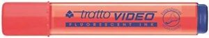Tratto Video Marcador Fluorescente - Punta Biselada - Tinta Base de Agua - Secado Rapido - Color Rojo Fluorescente