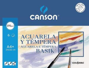 Canson Acuarela Basik Minipack de 6 Hojas A4+ 370gr - Muy Bien Encolado - De grano Ligero - Color Blanco