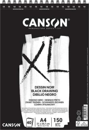 Canson XL Black Bloc de 40 Hojas A4 150g - Grano Fino - Espiral Microperforado - Color Negro